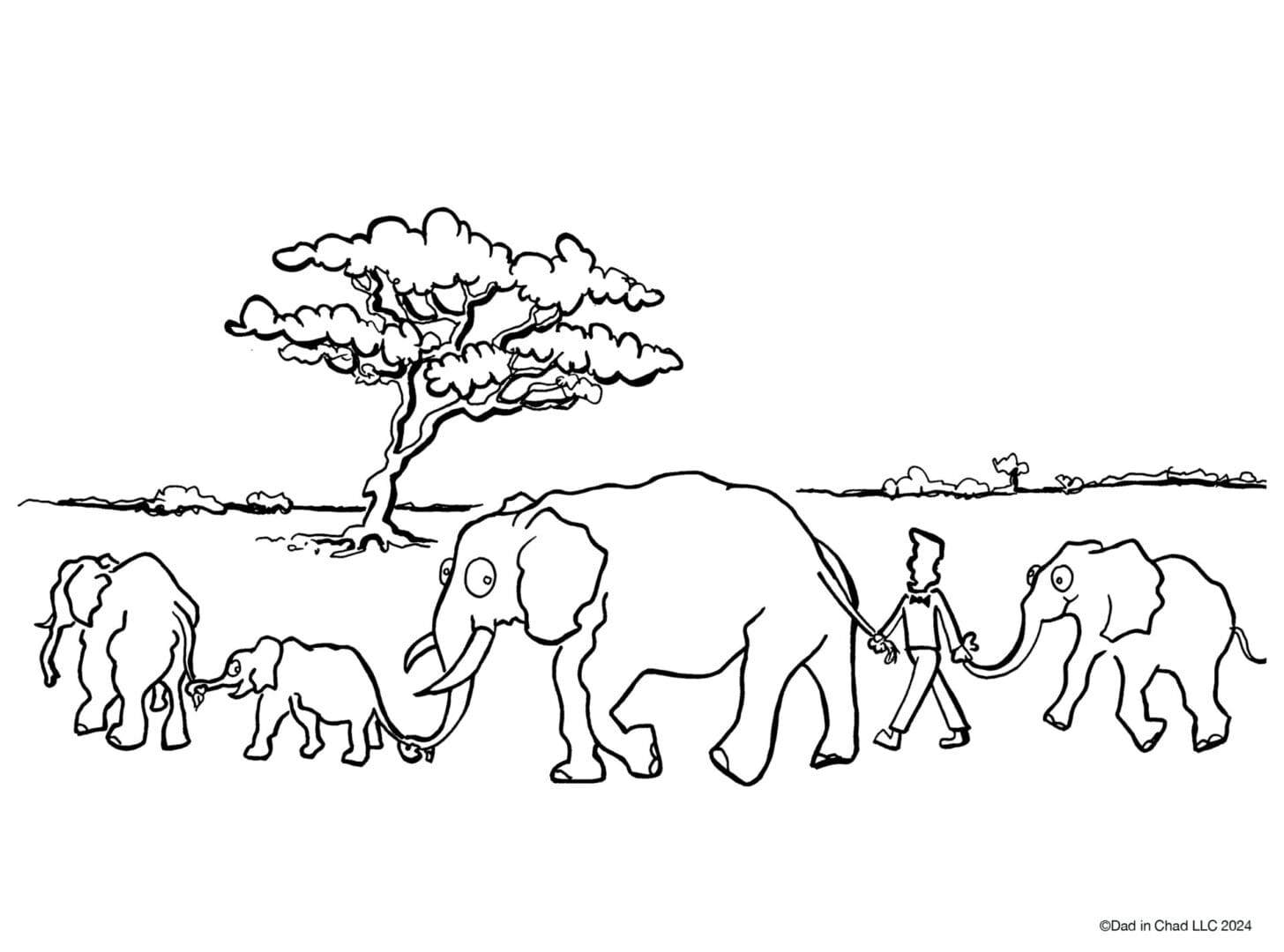 A group of elephants walking in front of a tree.