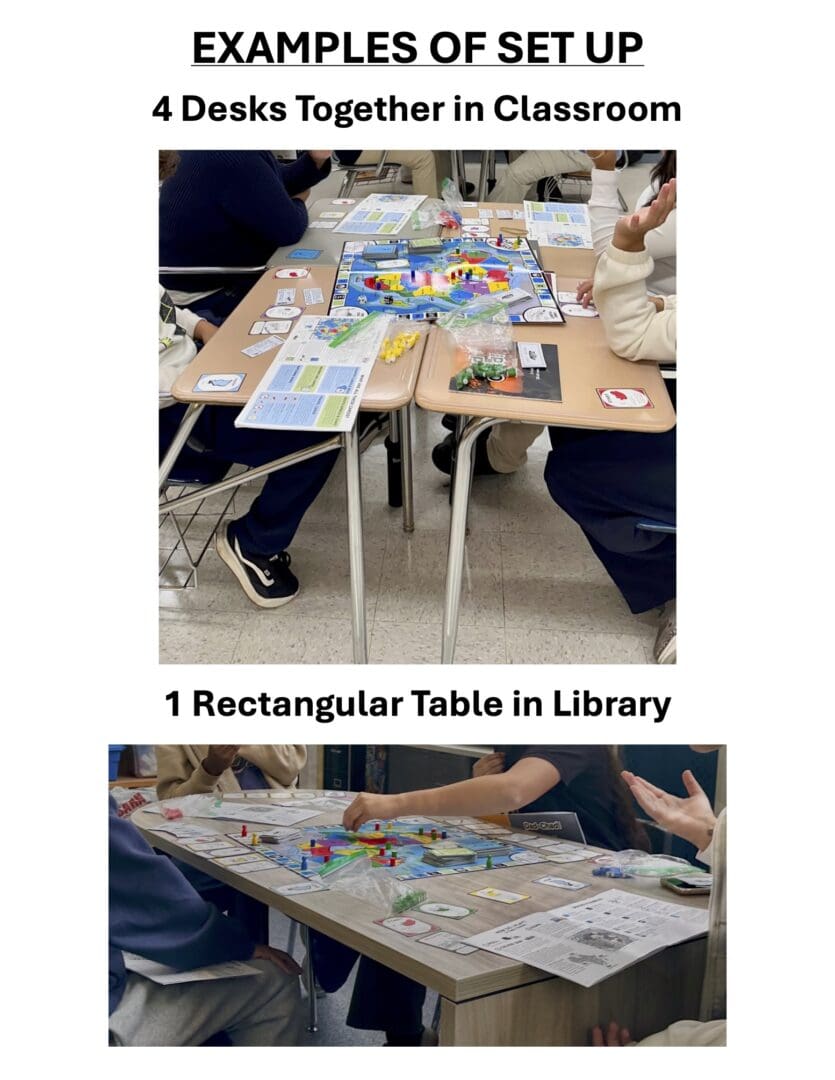 Classroom and library table setup examples.